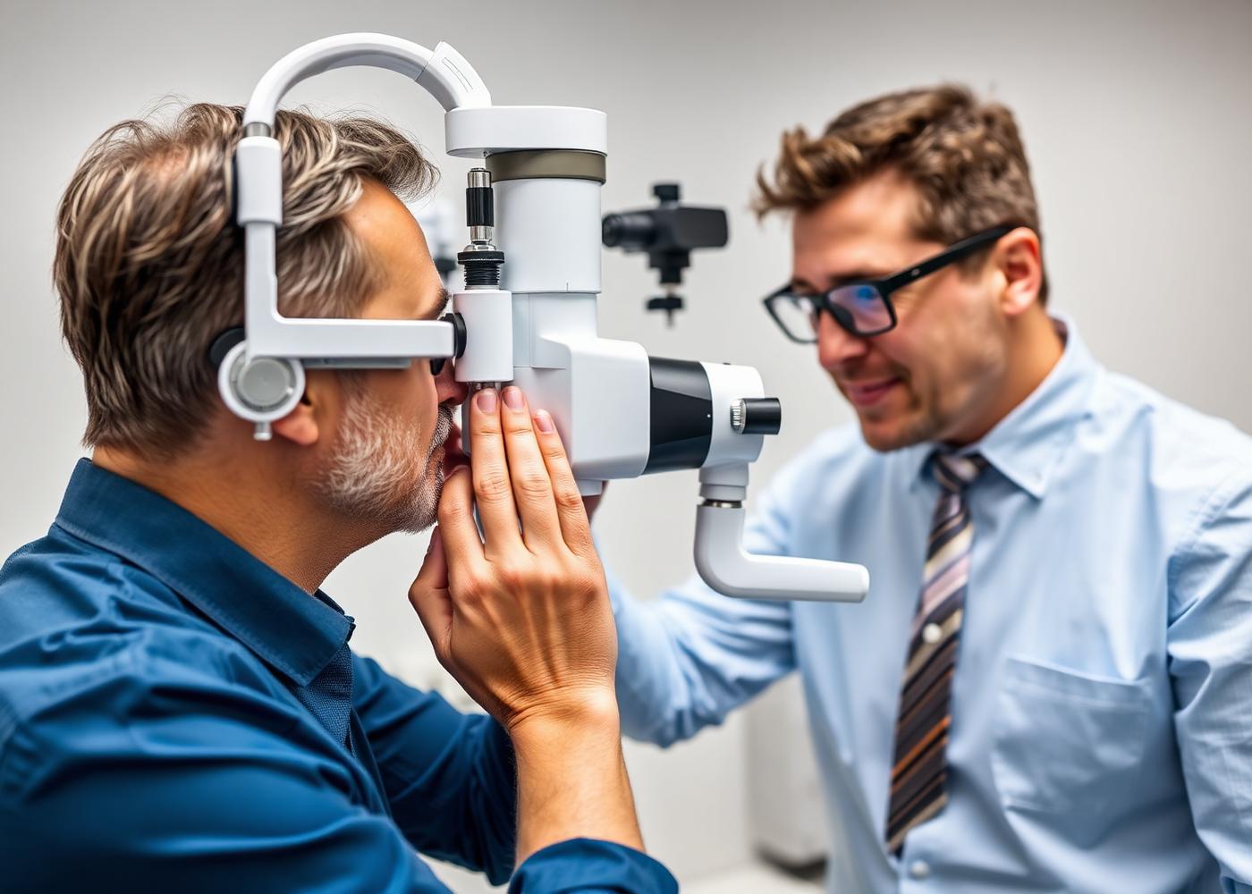 Optometrysta wykonuje cyfrowy pomiar 3D u pacjenta